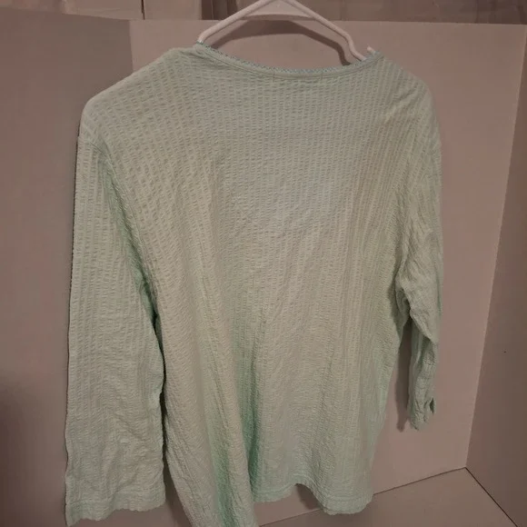 CAROLE HOCHMAN Light Blue Waffle Knit Embroidered Button Front Cardigan M - Picture 3 of 6